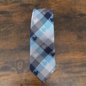 Disney Mickey Mouse Blue Plaid Mens Tie Silk New No Tags Excellent Condition
